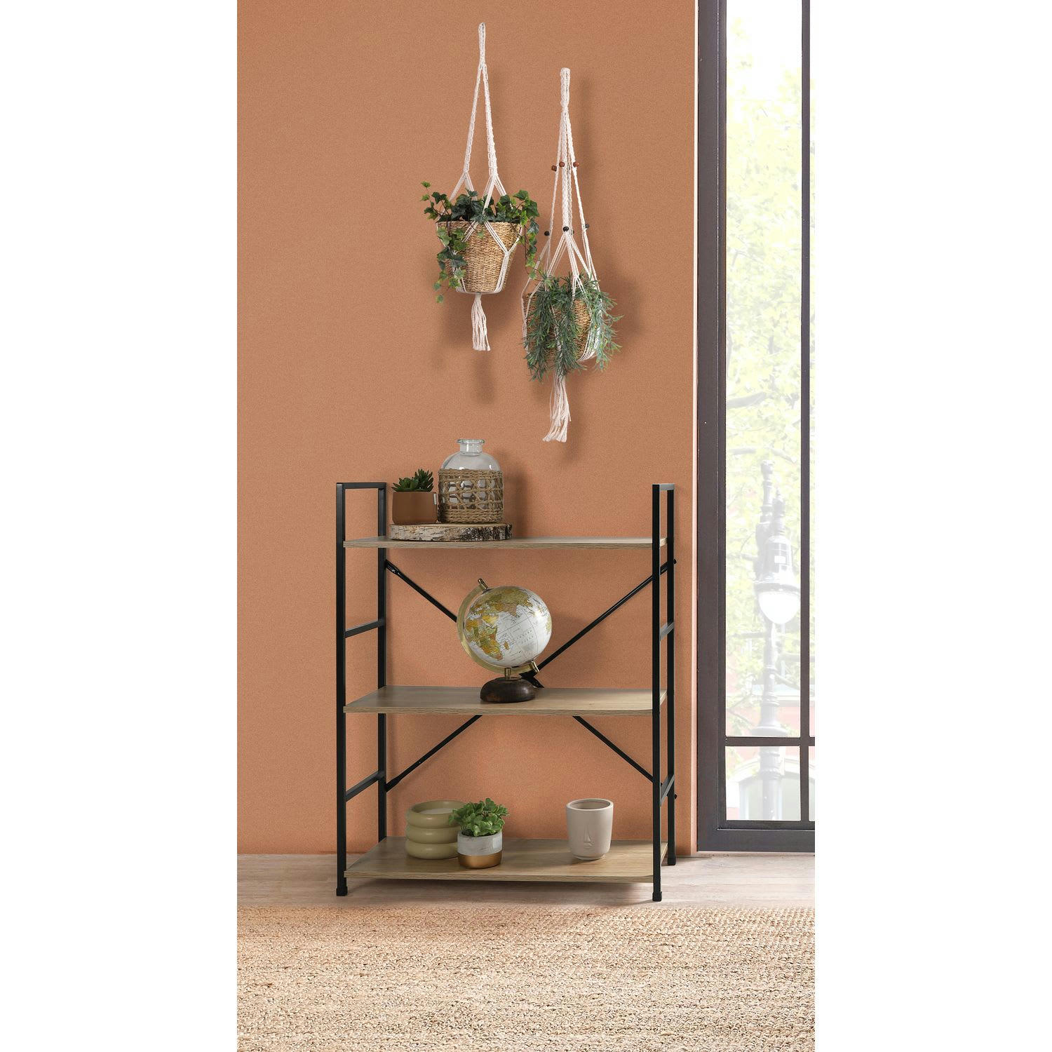 COLORADO - Etagère droite large 3 niveaux en métal et mdf beige