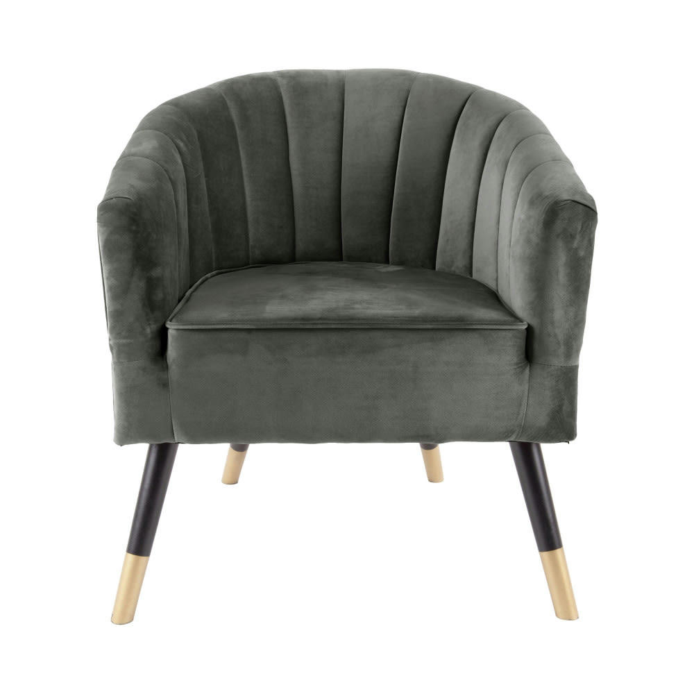 ROYAL - Fauteuil en velours gris  et  vert