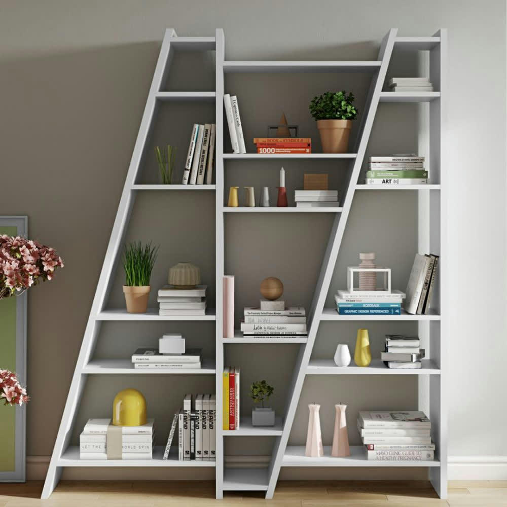 DELTA - Bibliothèque effet bois blanc laqué