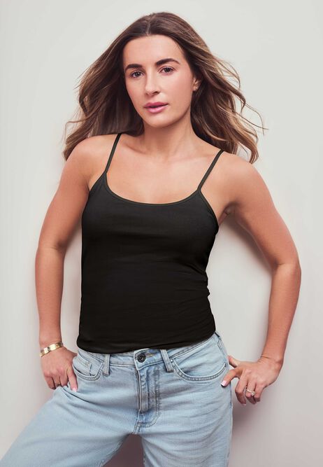 Womens Black Plain Stretch Cami Vest Top