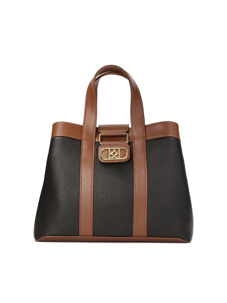 Brown and black handbag with hand grips