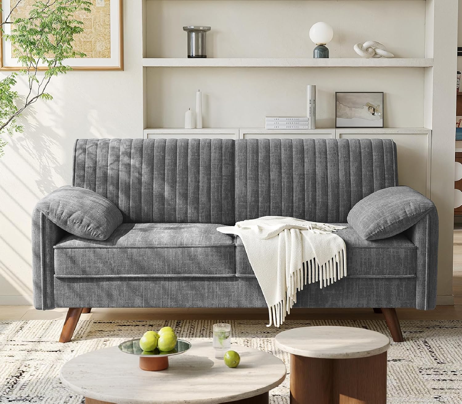 ONBRILL 64.5 Loveseat Sofa, Chenille Loveseat Couch for Living Room, 23.2 Deep Seat Love Seat with Padded Arms, Comfy Modern Small Couches for Bedroom, Small Spaces, Dorms, Office, Grey