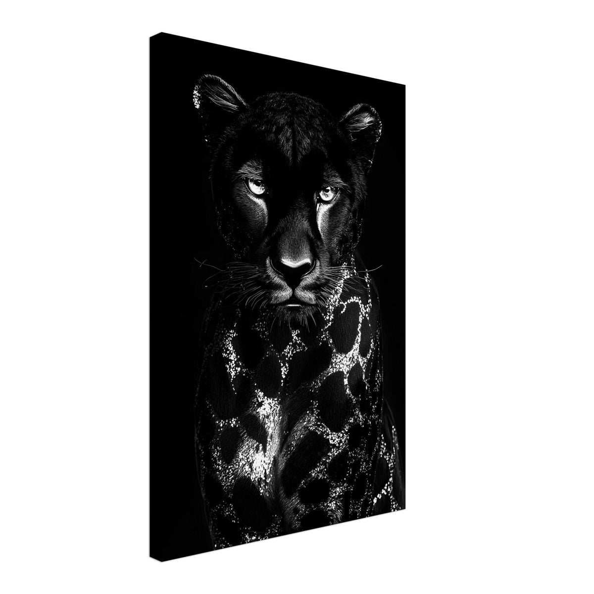 Artfulprints Canvas Panther portrait canvas - 40x60 cm - Zwart / Wit
