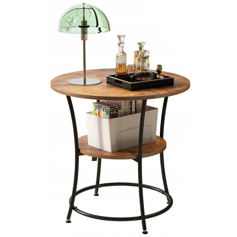 Stolik kawowy okrągły do salonu z półką brąz loft 55 cm