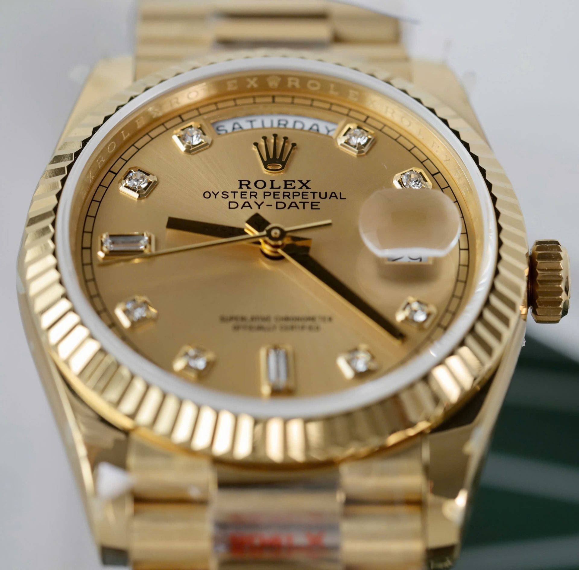 Rolex Day-Date 128238 YG Plated Champagne Dial CZ Diamonds 36mm Super Clone