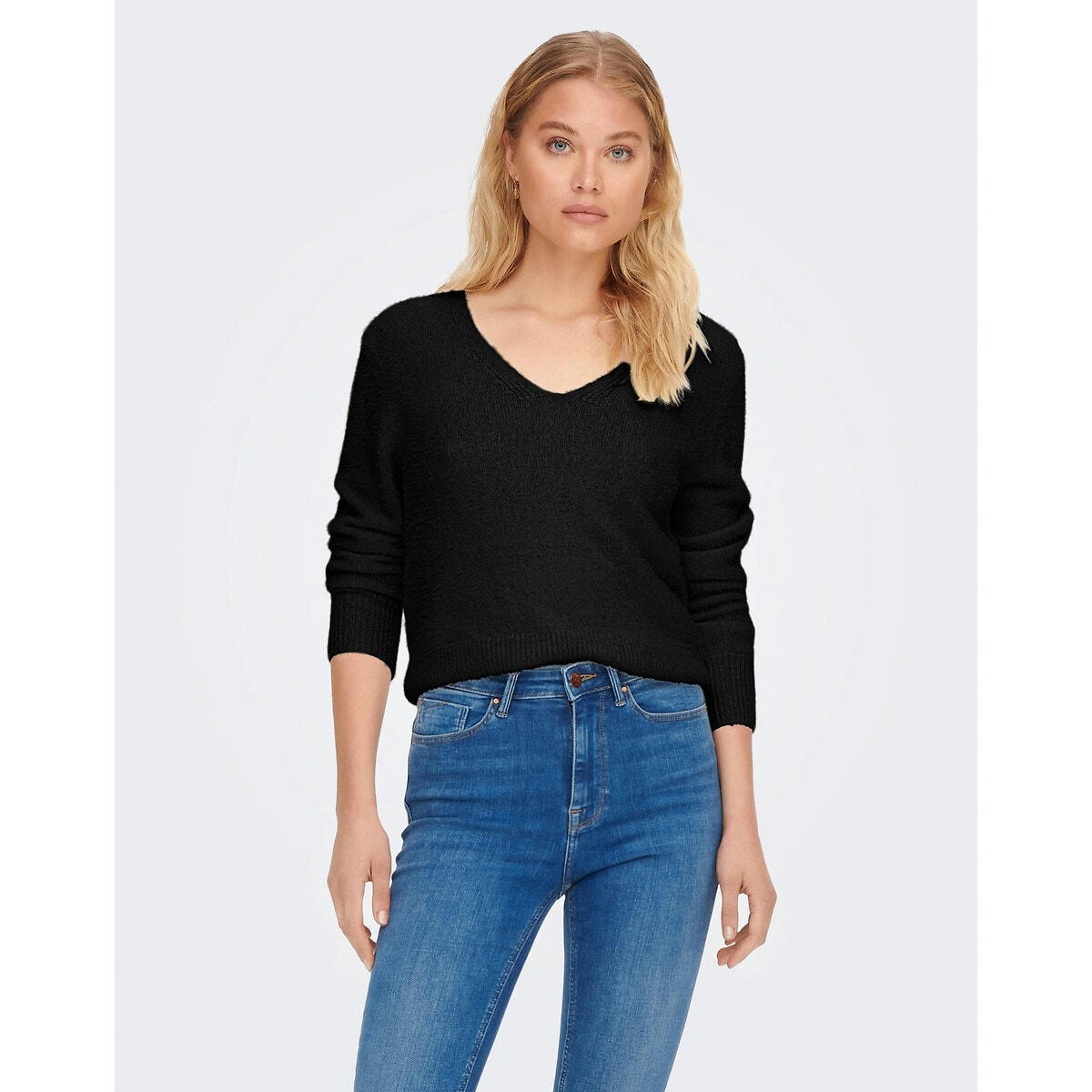 Pull col V, maille mousseuse