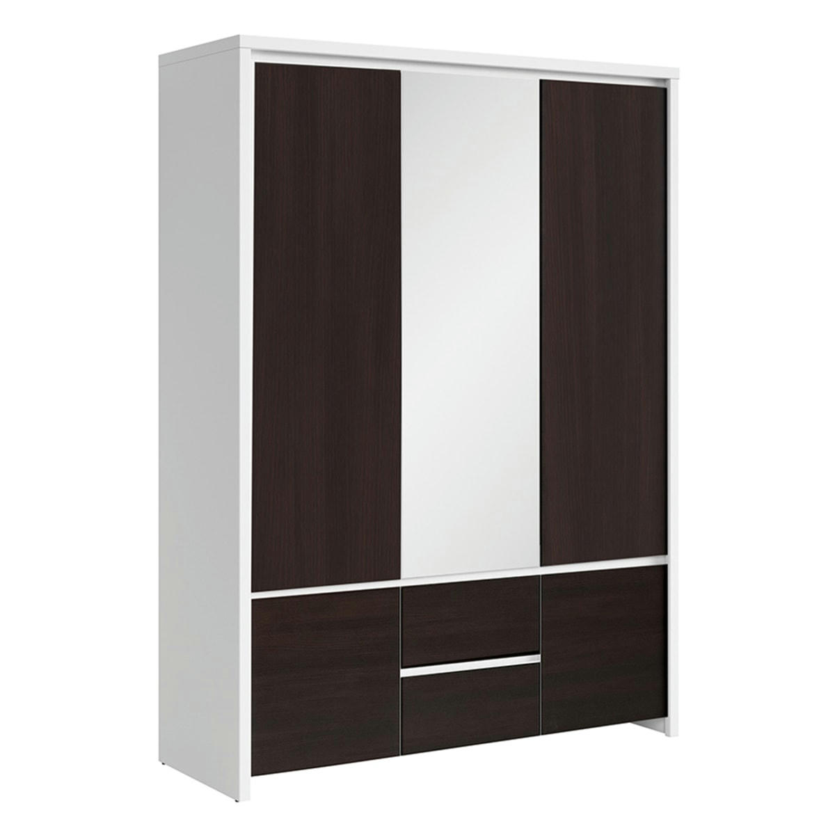 - Armoire 3 portes panneaux agglomérés blanc et naturel foncé