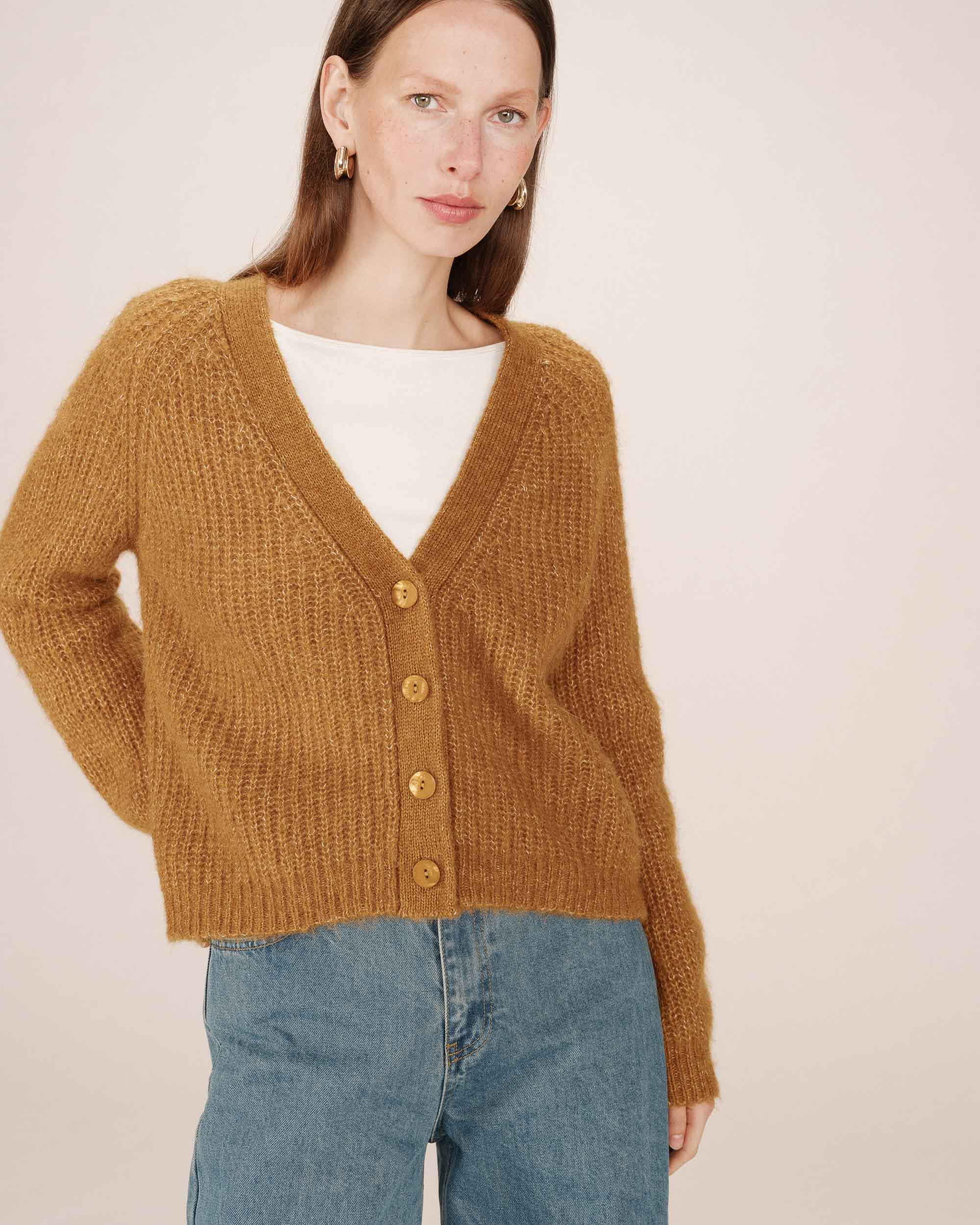 Cardigan laine et alpaga ocre Saluda