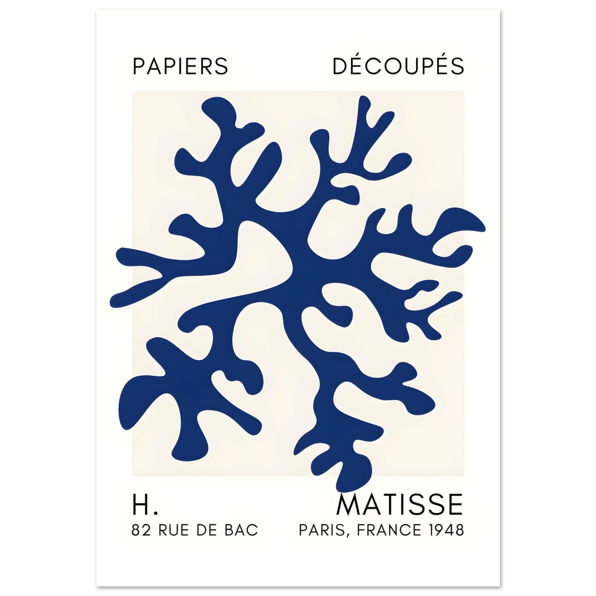 Artfulprints Poster Matisse – Dreamy coral flower navy blue II  - 70x100 cm - Blauw