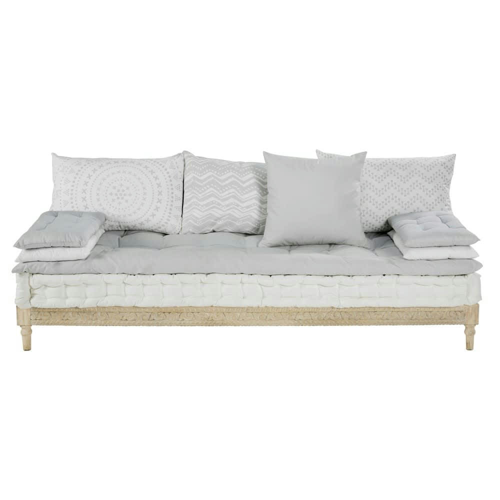 Matala - Banquette 2/3 places en coton gris et blanc