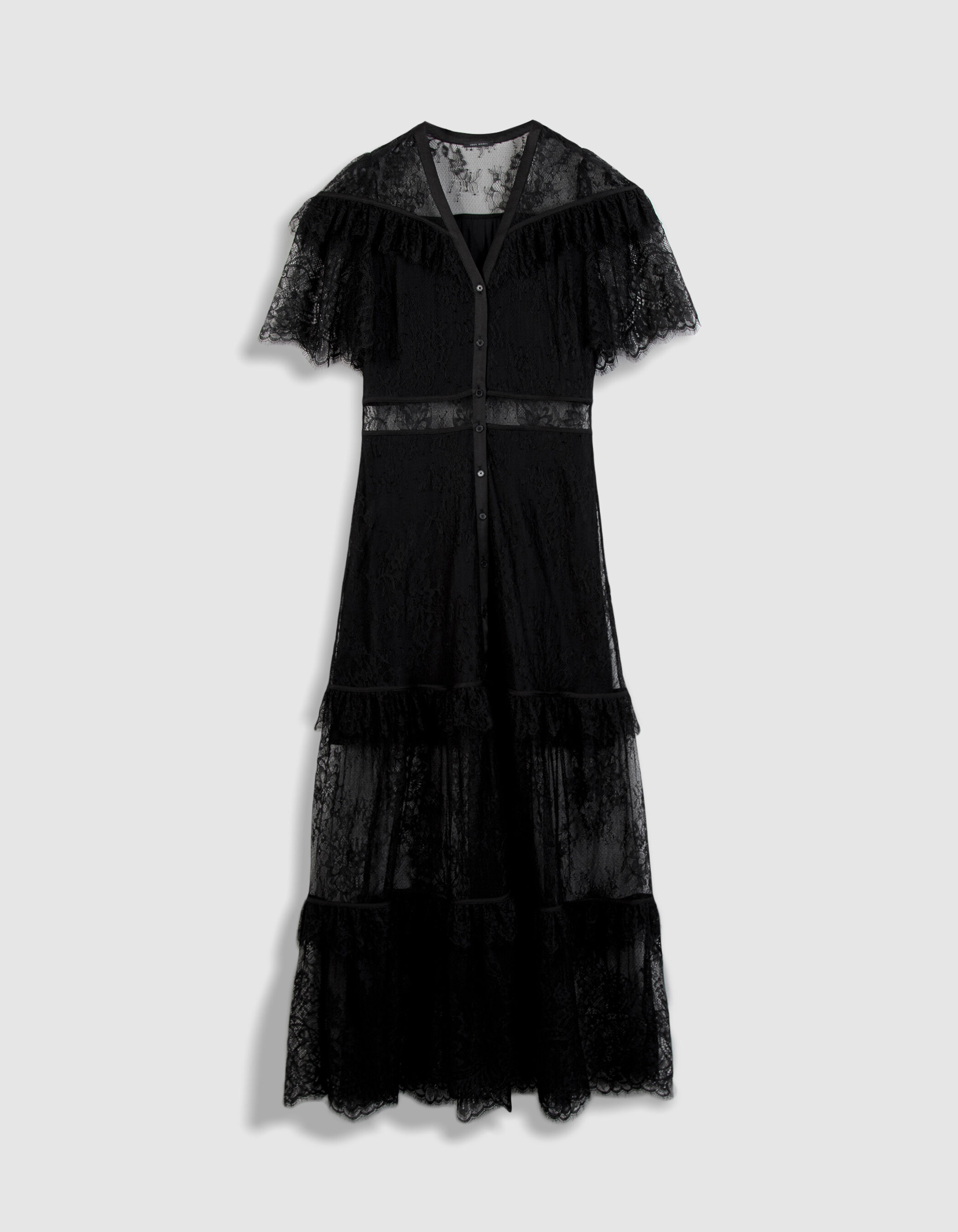 Robe longue noire dentelle jeu de transparence Femme