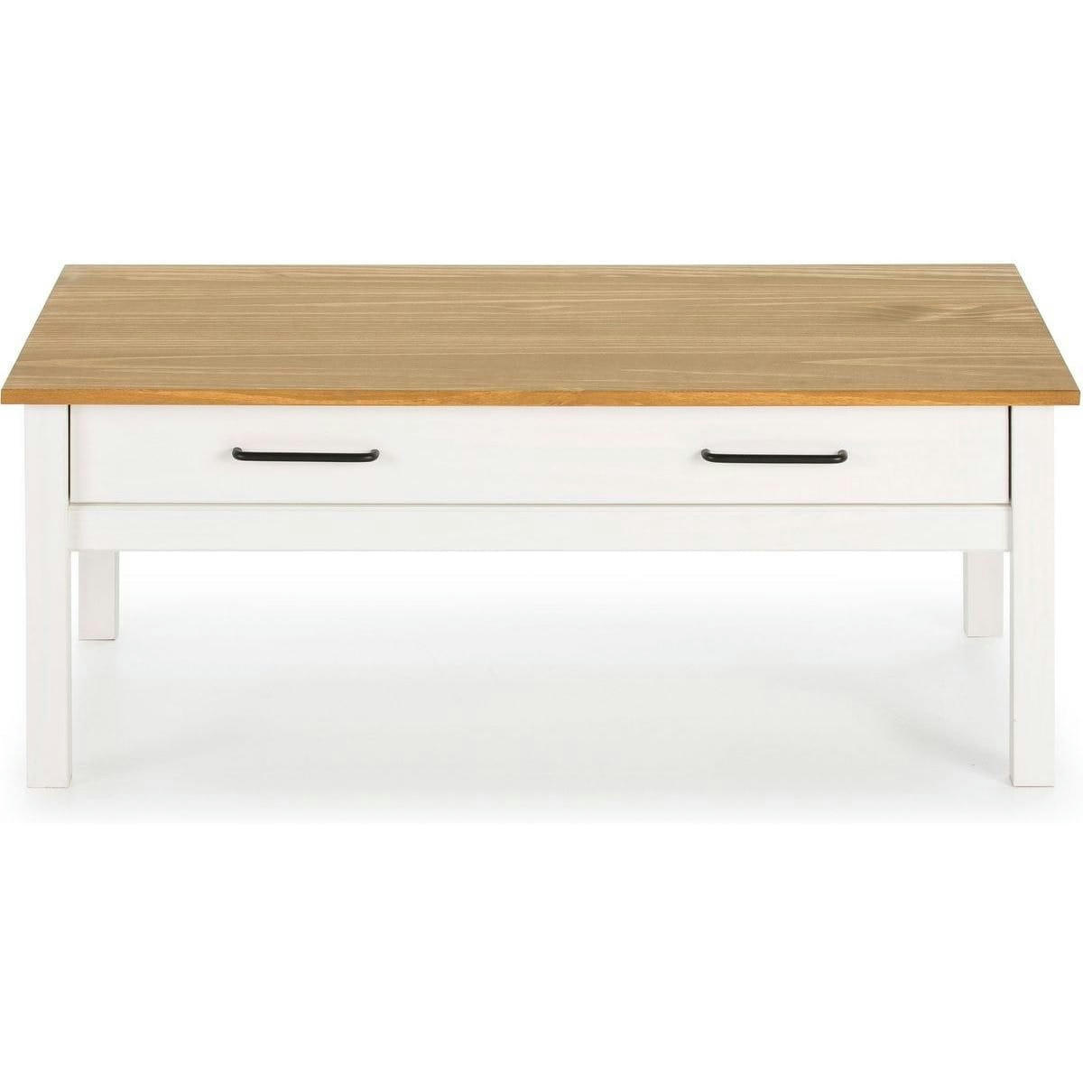 IDA - Table basse 1 tiroir effet en pin massif / blanc 100 cm