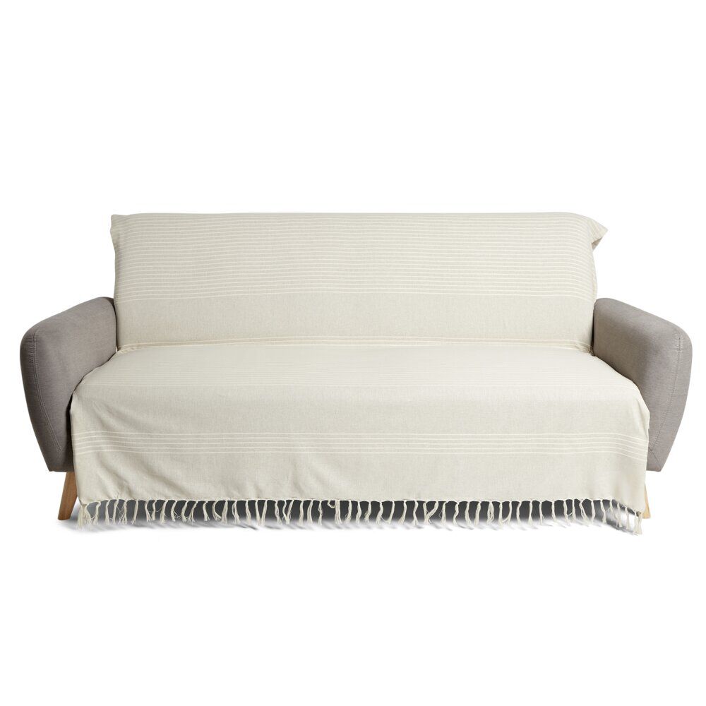 Jeté de canapé 170x250cm à franges 100% coton beige