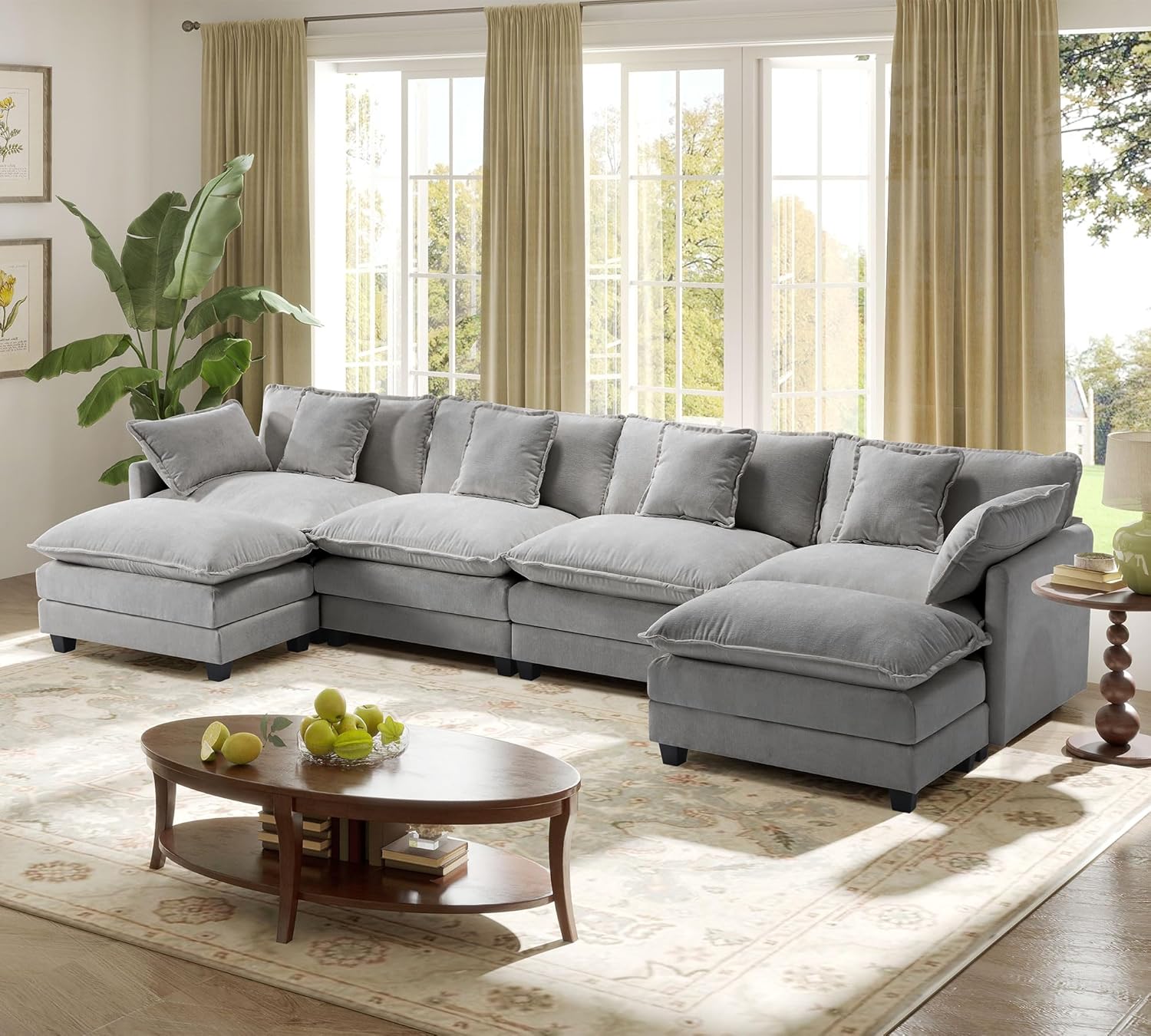 149.2 Modular Sectional Sofa,U Shaped Couch for Living Room,Modern Deep Seat Sofa 3 Seater Chenille Fabric Comfy Cloud Couches with Throw Pillows & Movable Ottoman
