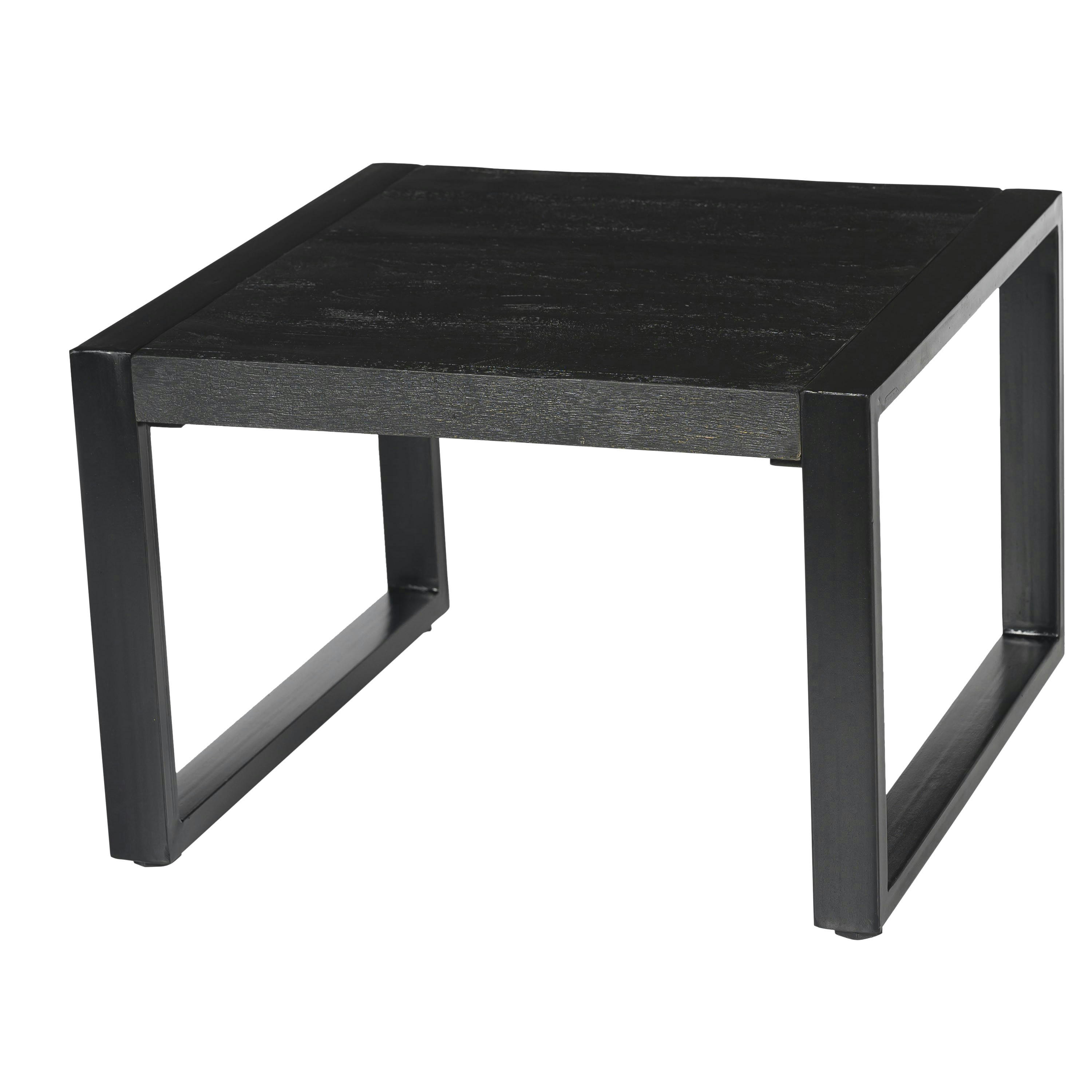 LUZ - LUZ-Table basse carrée 60x60 cm, bois de Manguier massif noir et métal