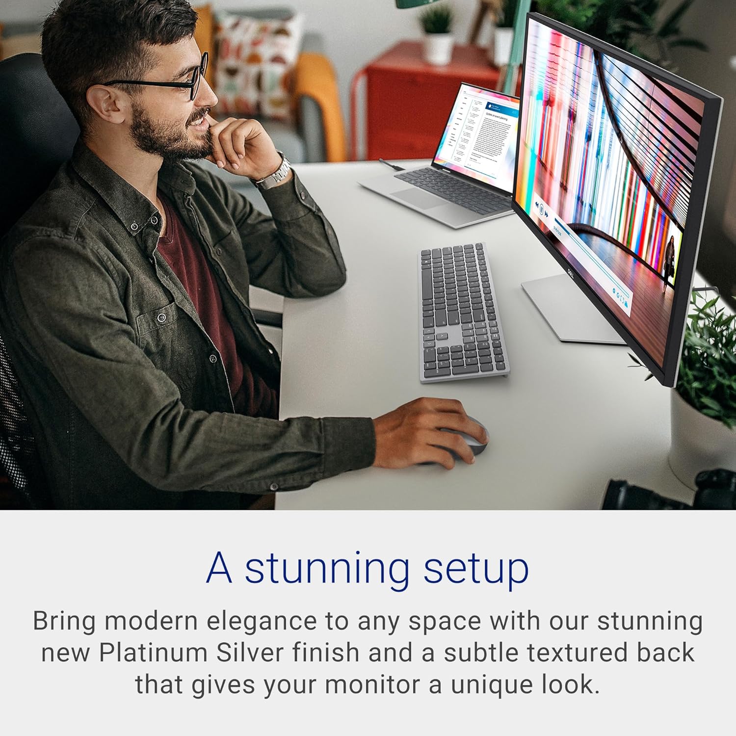 Dell S2722QC Monitor - 27 inch 4K USB-C   UHD (3840 x 2160) Display  60Hz Refresh Rate  8MS Grey-to-Grey Response Time  Built-in Dual 3W Speakers  1.07 Billion Colors - Platinum Silver