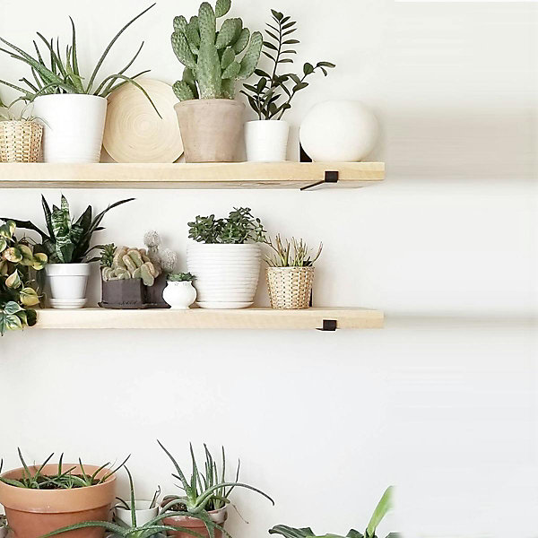 Etagère murale décor bois clair avec supports noirs (x2) JENA