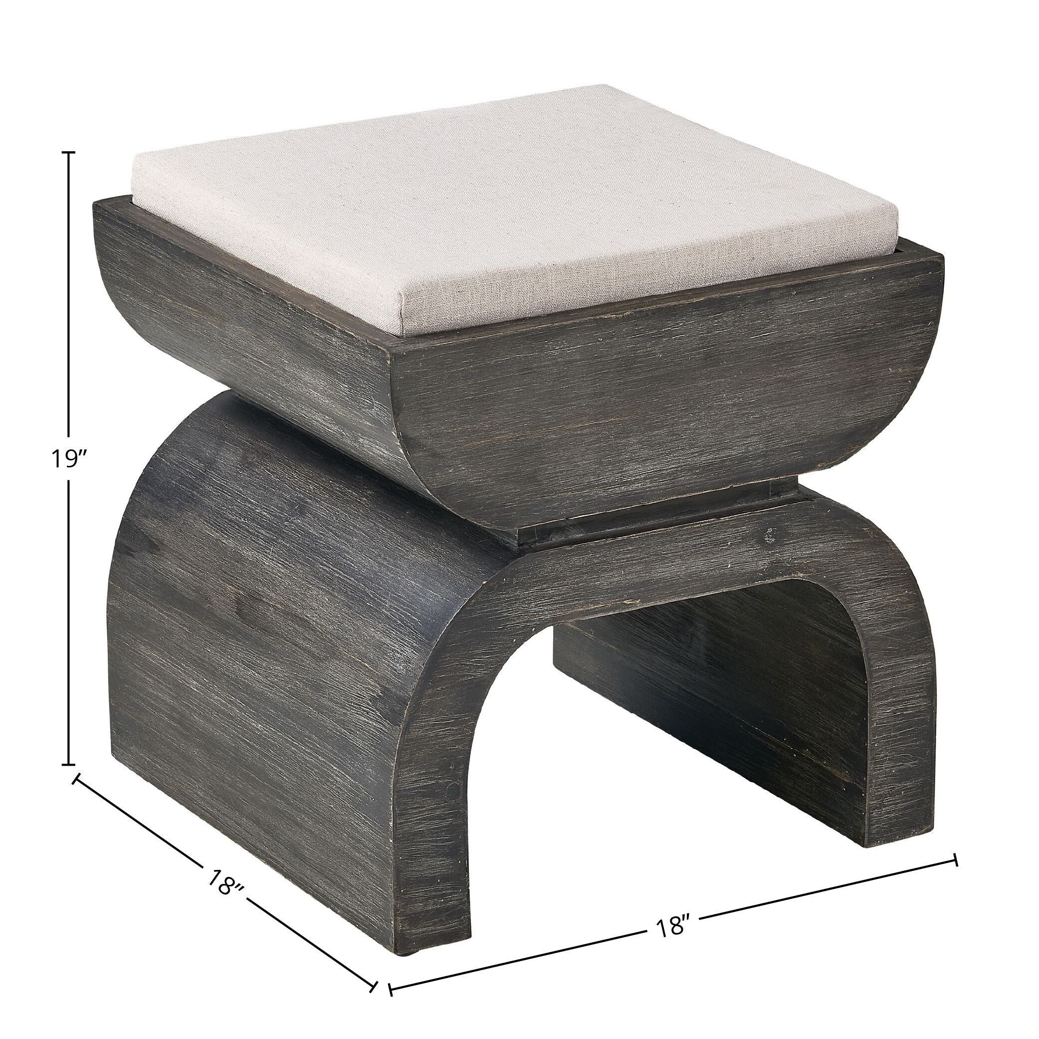 Bakersfield Fir Wood Upholstered Ottoman, Putty