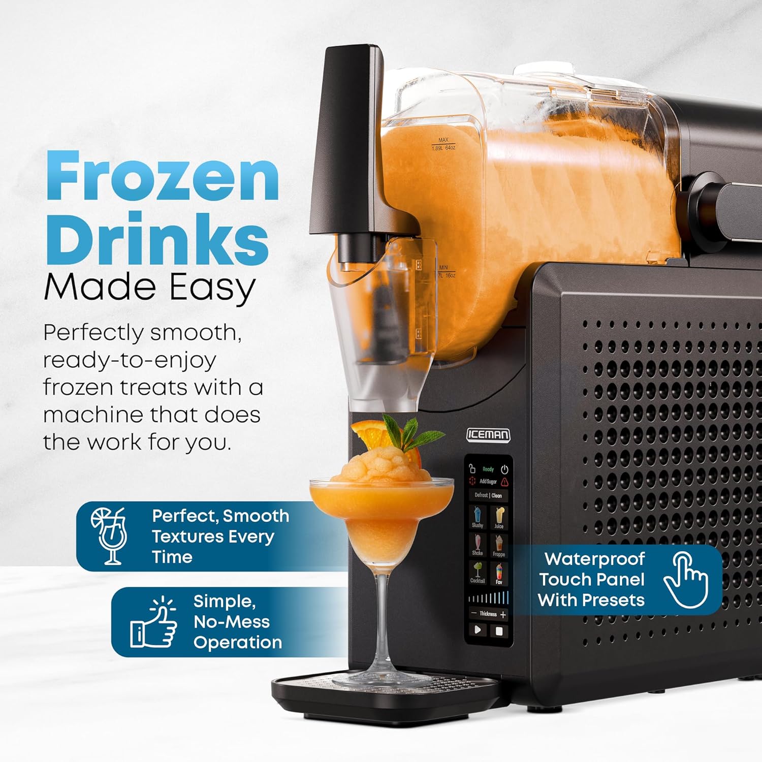 Iceman by Chefman Slush-Ease MAX 90oz Slushie Machine, 64oz Liquid Capacity Frozen Drink Maker & Slushy Machine with 5 Presets and LED Display, Perfect for Frozen Margaritas, Frappes, Smoothies
