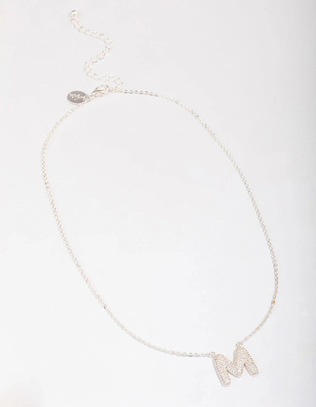 Silver Plated Letter M Pave Pendant  Necklace