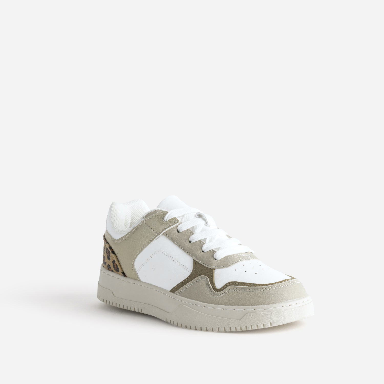 Tennis TEXTO blanche, beige, effet léopard