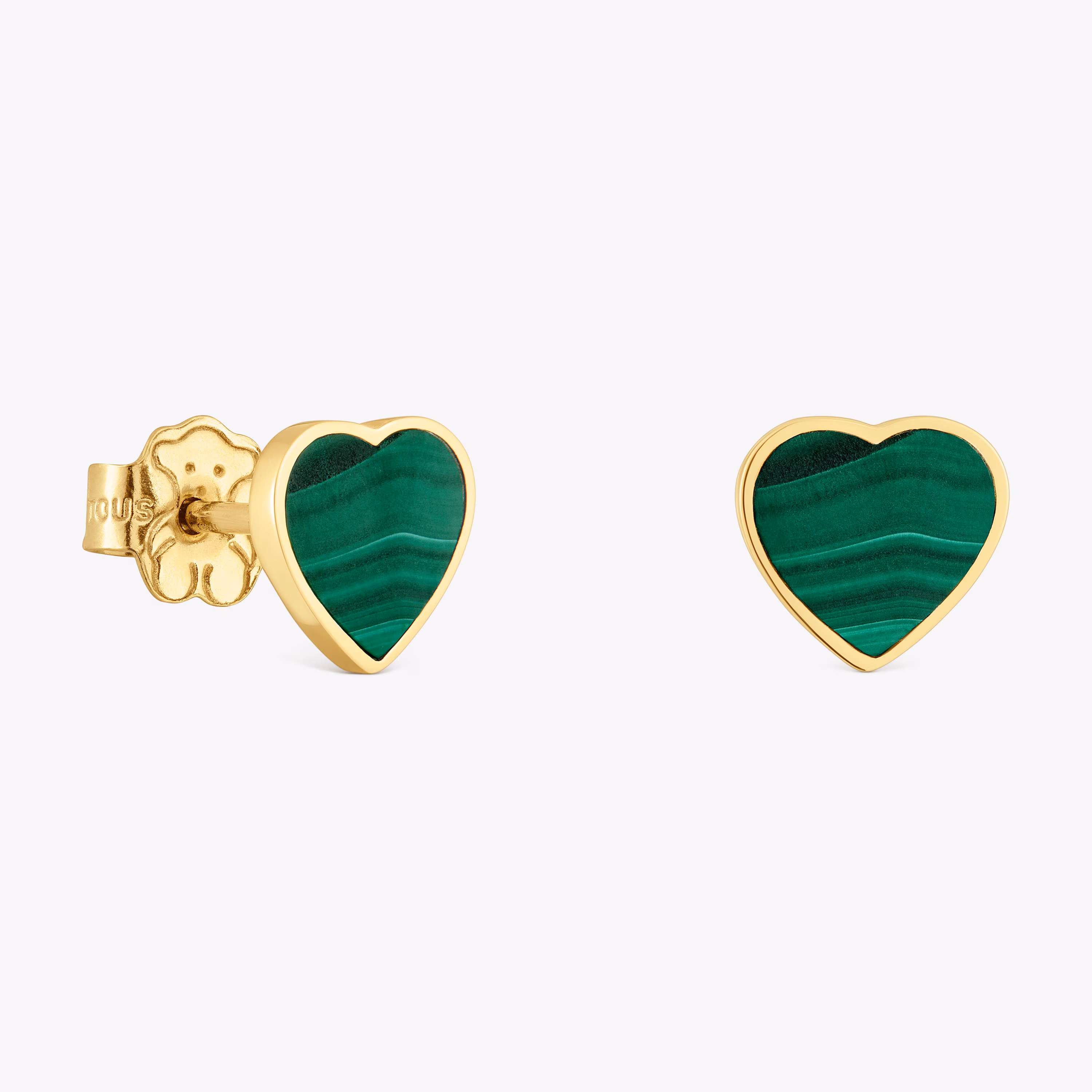 Pendientes corazón de oro 14 kt y malaquita XXS