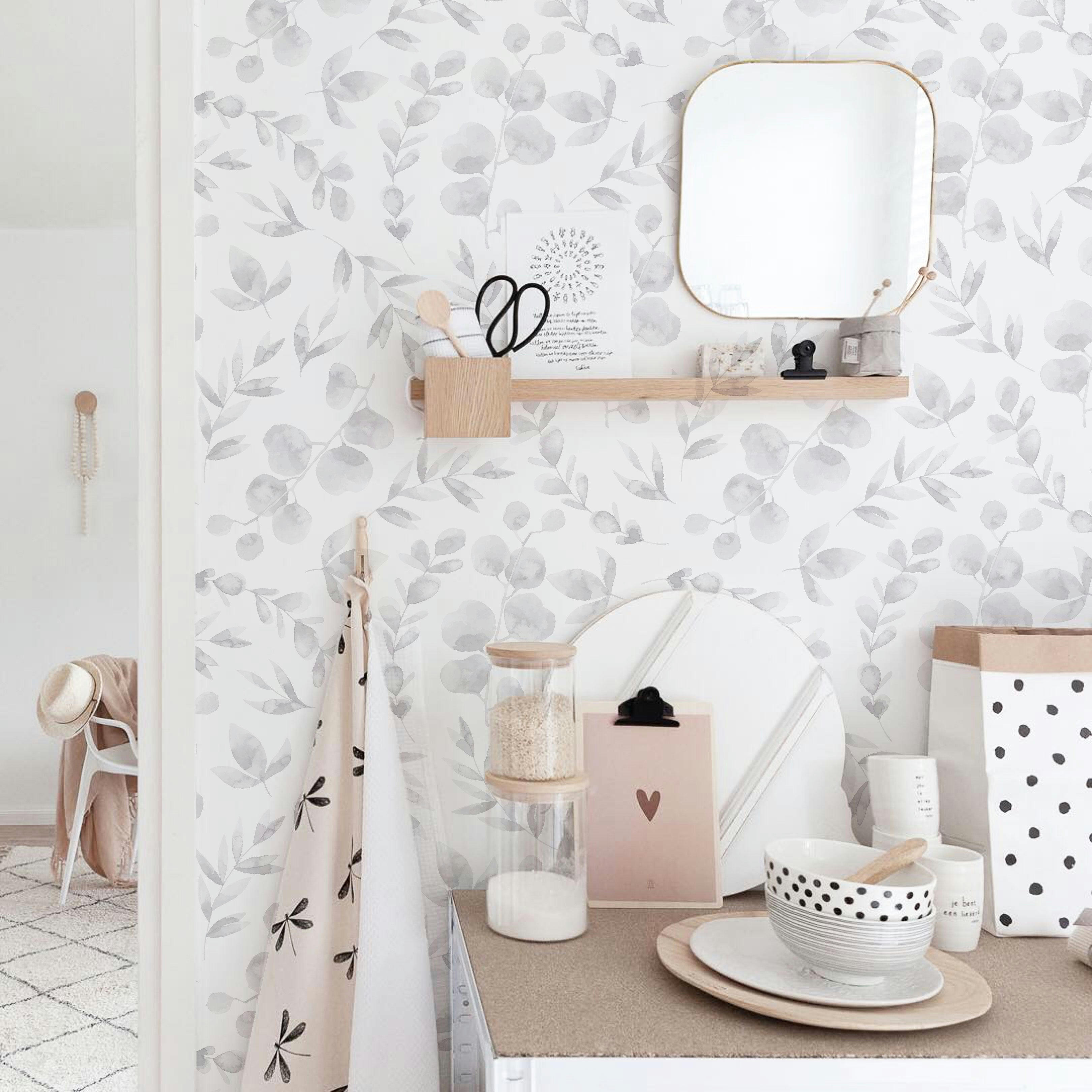 - Papier peint vinyle adhésif aquarelle gris cendre 50x300 cm