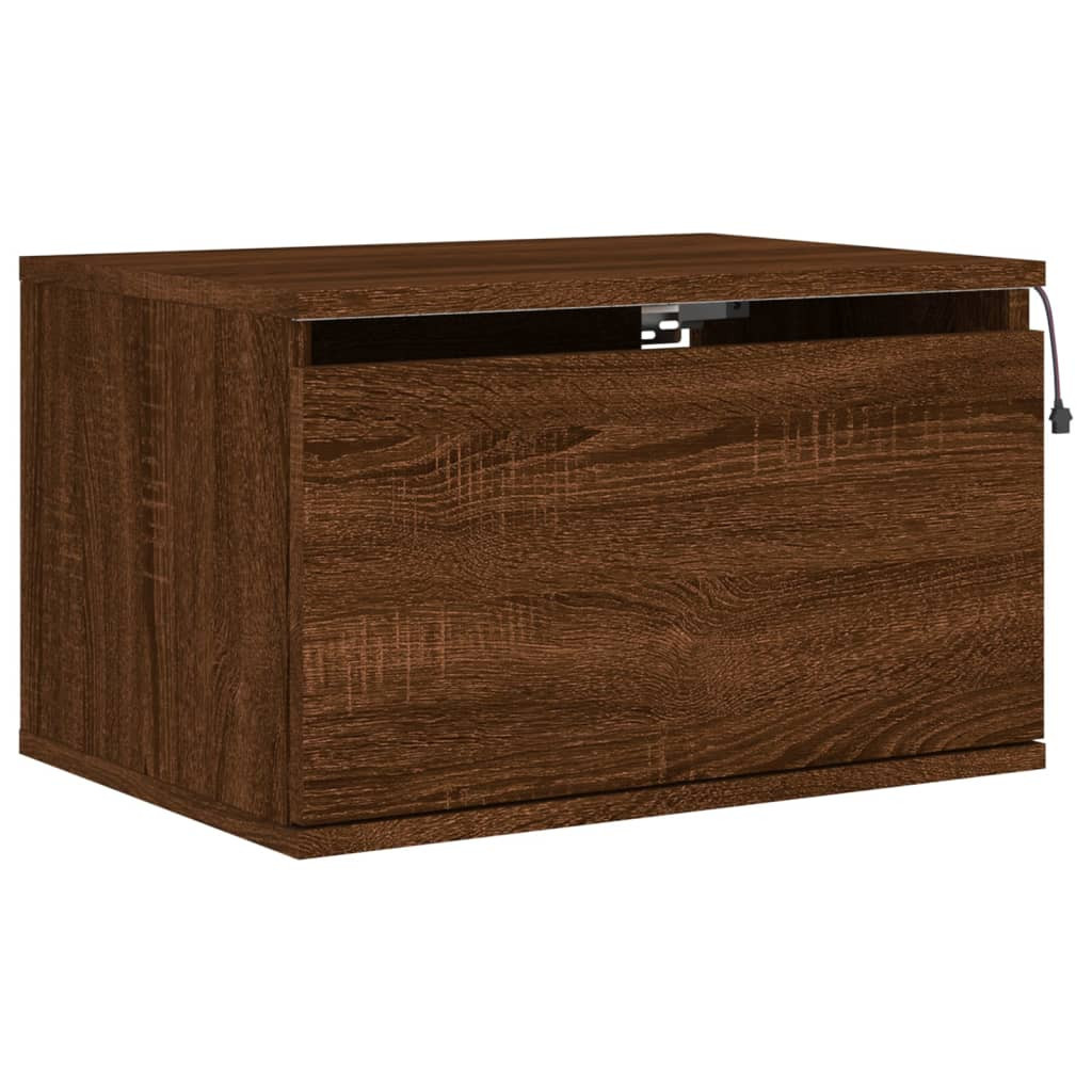 Szafka Nocna Stolik Komoda Brązowa Wisząca z LED Do Sypialni 50x36x30 cm