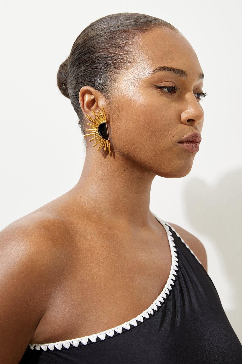 KarenMillen Plus Size Contrast Stitch One Shoulder Swimsuit