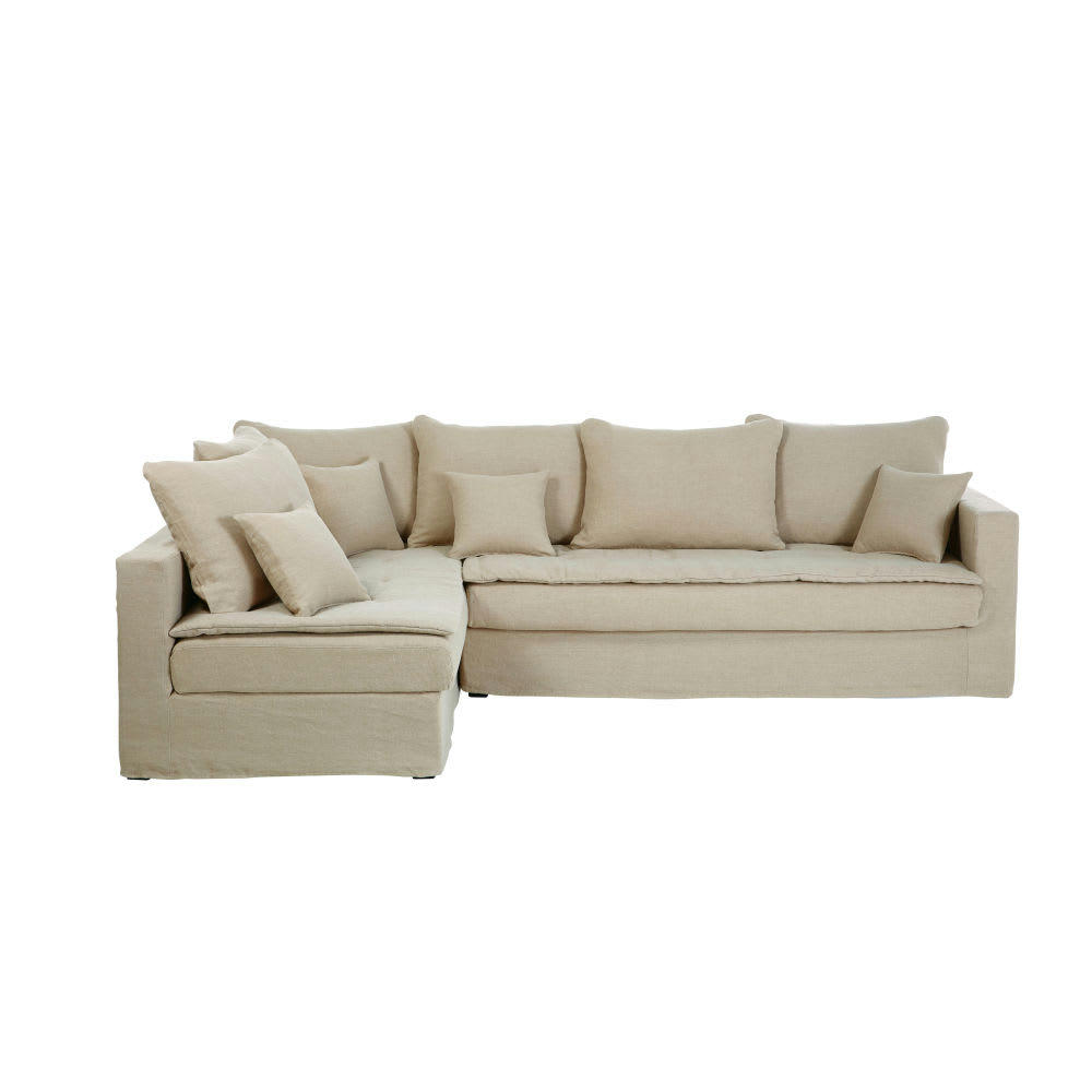 Célestin - Canapé d'angle gauche convertible 5 places beige ficelle