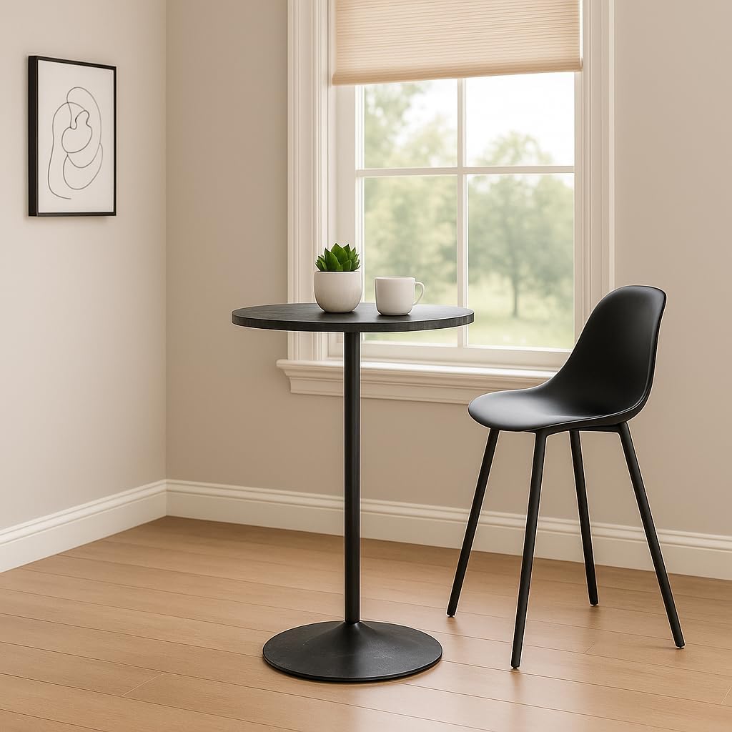 Magshion 23.5'' Round Adjustable Height Wood Bar Pub Table Adjustable Range 27.5-36 Living Room Dining Room Bar Cocktail Table (Marble Black)