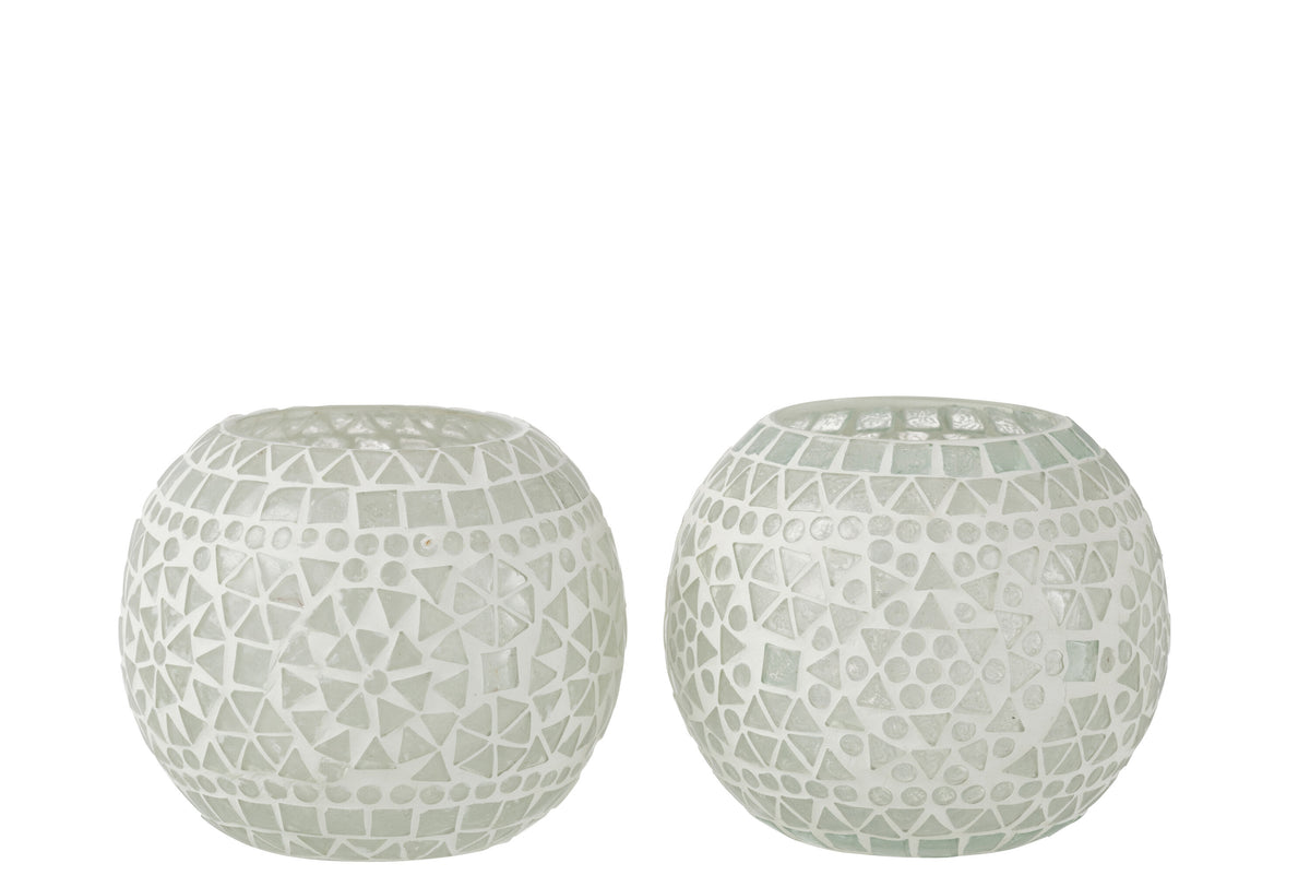 J-Line kaarshouder Eki Mozaiek - glas - wit - large - 2 stuks