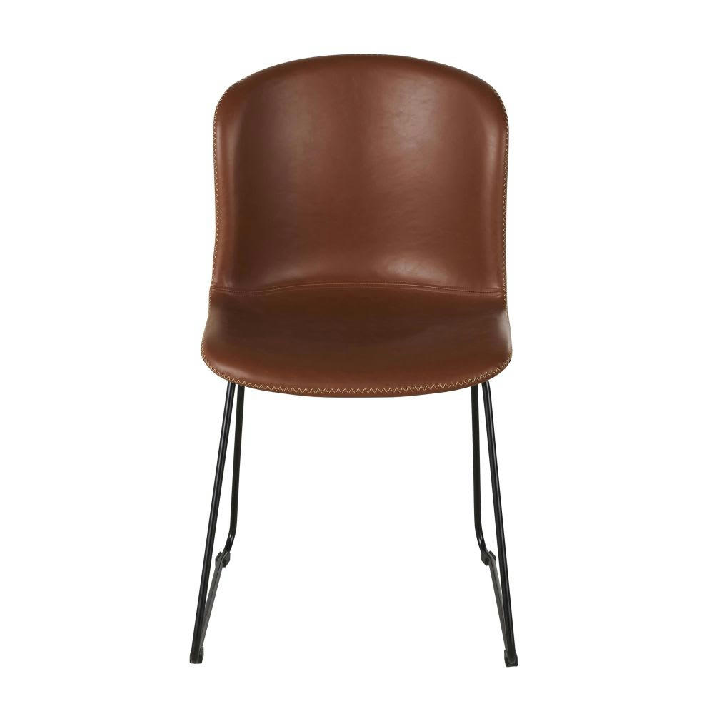 Conny - Chaise en textile enduit marron et métal noir