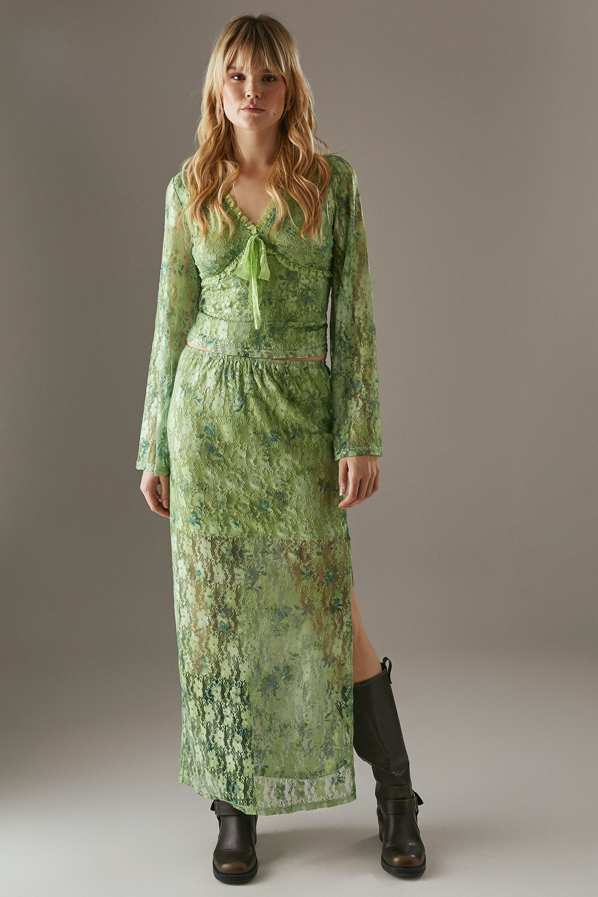 Warehouse Printed Lace Maxi Skirt