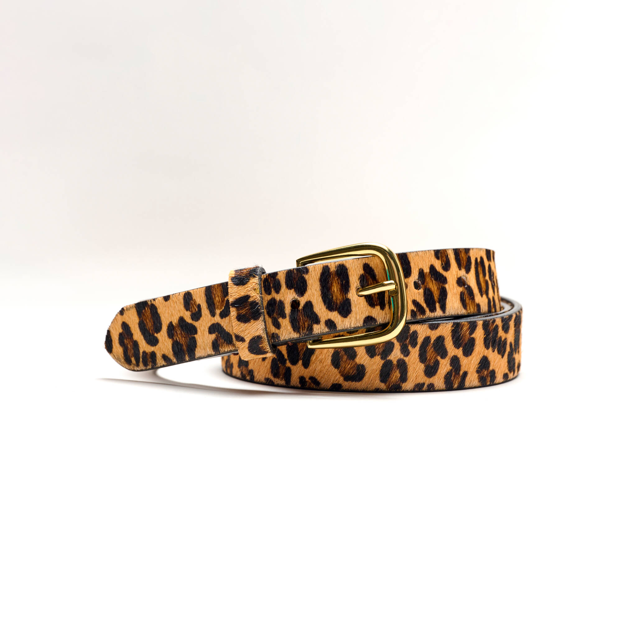 Ceinture en cuir imprimé léopard, effet poilu