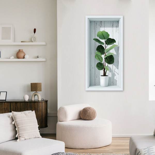 Obraz na ścianę do salonu kuchni, Liście zielone we wnęce 3d 40x80