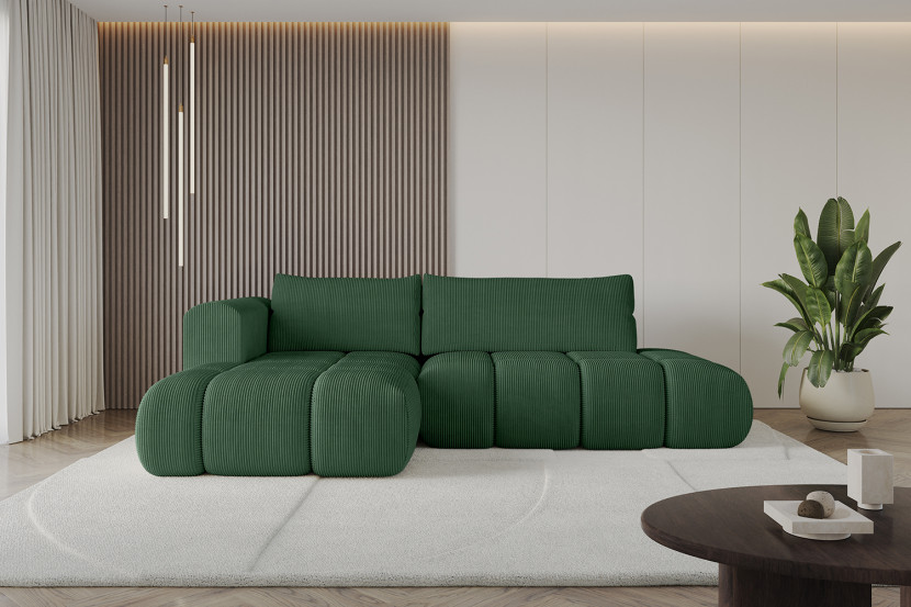 Narożnik lewostronny z funkcją spania CLOUD-L 280x185x90 cm Zielony