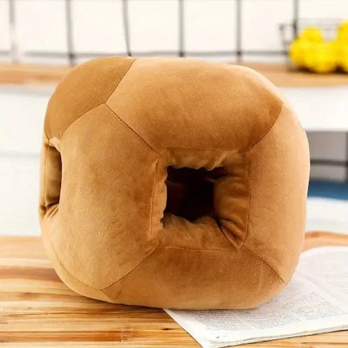 NNETM Dark Brown Cube Nap Pillow - Creative Office Bread Neck Pillow