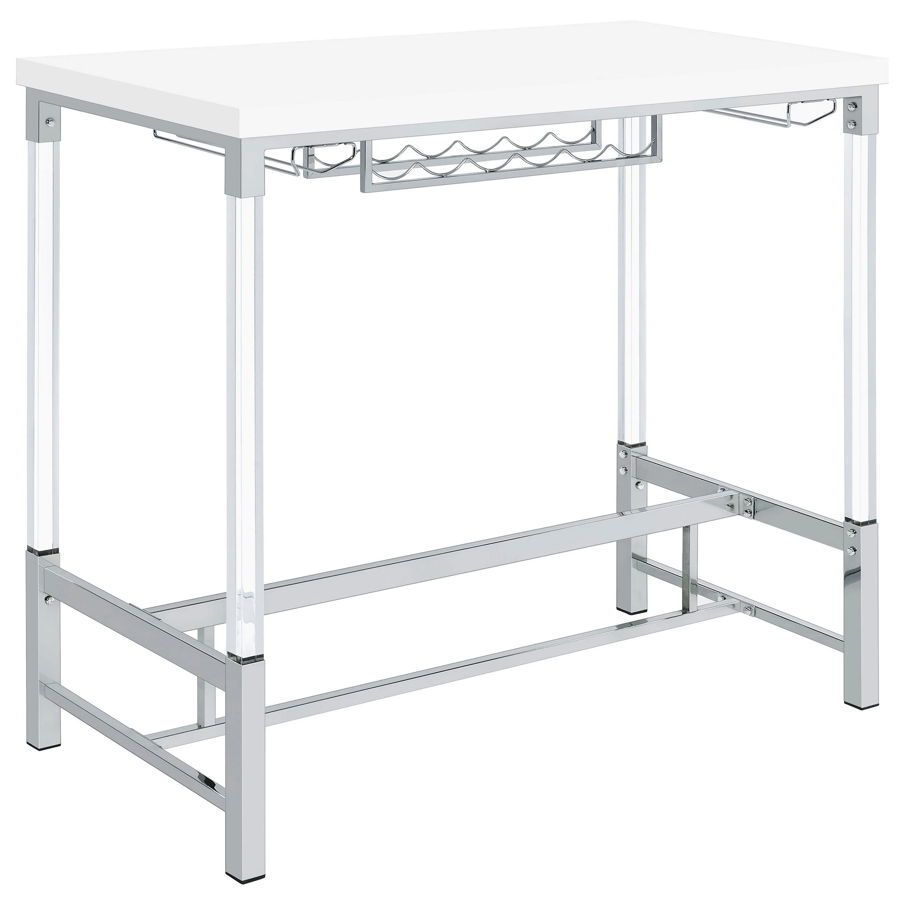 Nora Bar Height Table with Wine Storage, Acrylic Legs, White, 47 Inch