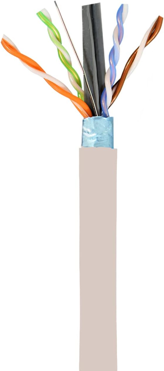 Cat6 Shielded Plenum (CMP), 1000ft, FTP 23AWG, Solid Pure Copper, 550MHz, UL Listed, UL-LP Certification, Higher Performance PoE, Bulk Ethernet Cable Reel, White