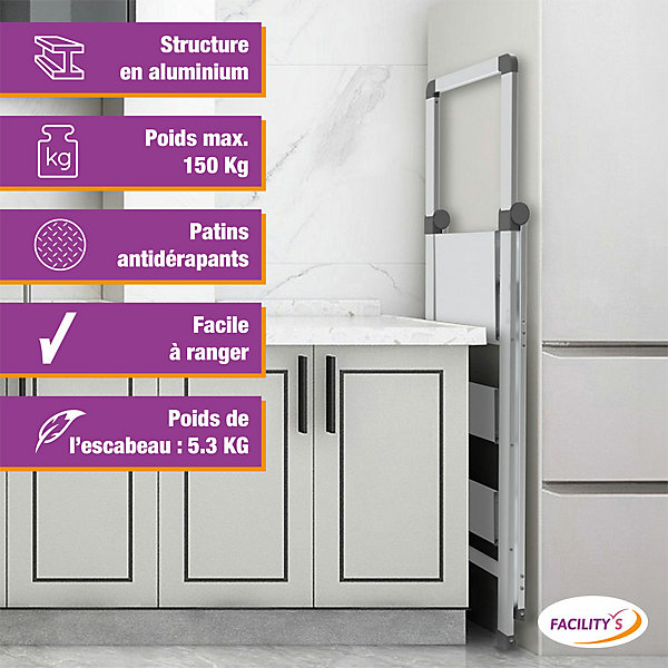 Escabeau marchepied 3 marches aluminium 