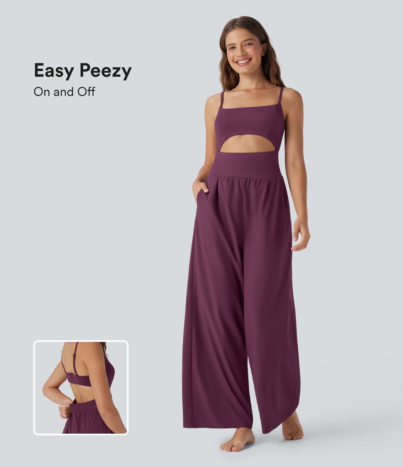 Combinaison yoga Breezeful™ dos nu à découpes séchage rapide avec poches latérales - Édition Easy Peasy