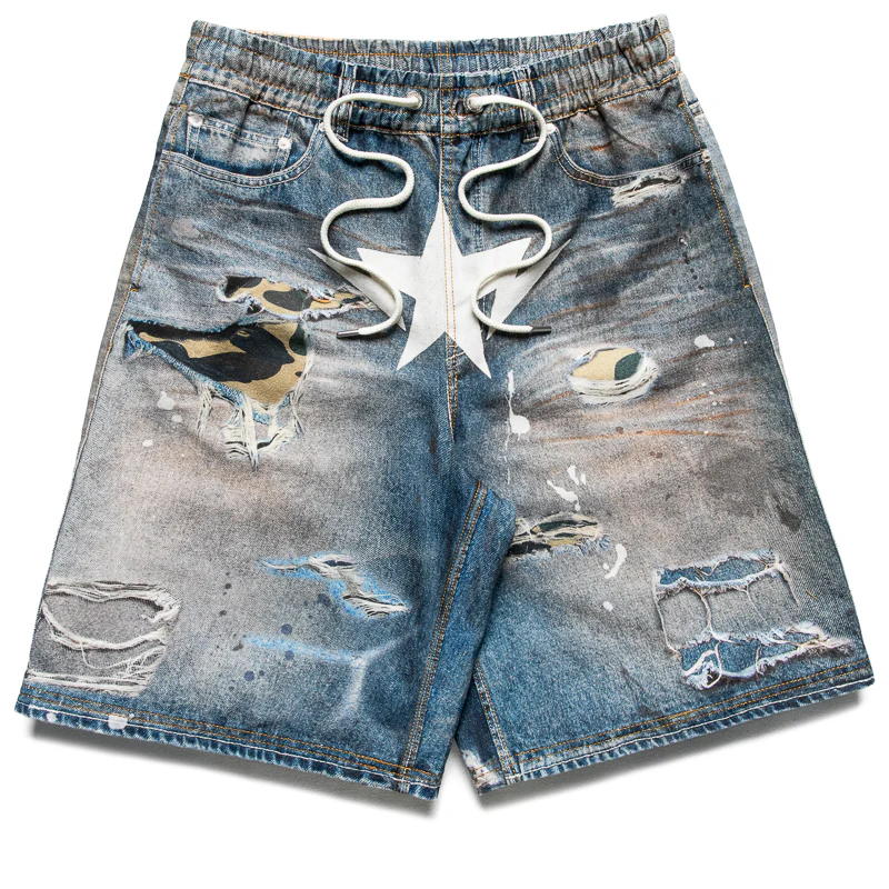 A Bathing Ape Bape Sta Fake Print Shorts - Light Indigo