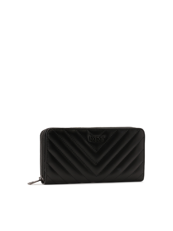 Quilted black glossy leather wallet