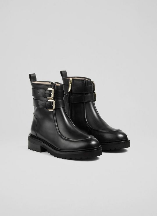 Bennie Black Leather Ankle Boots