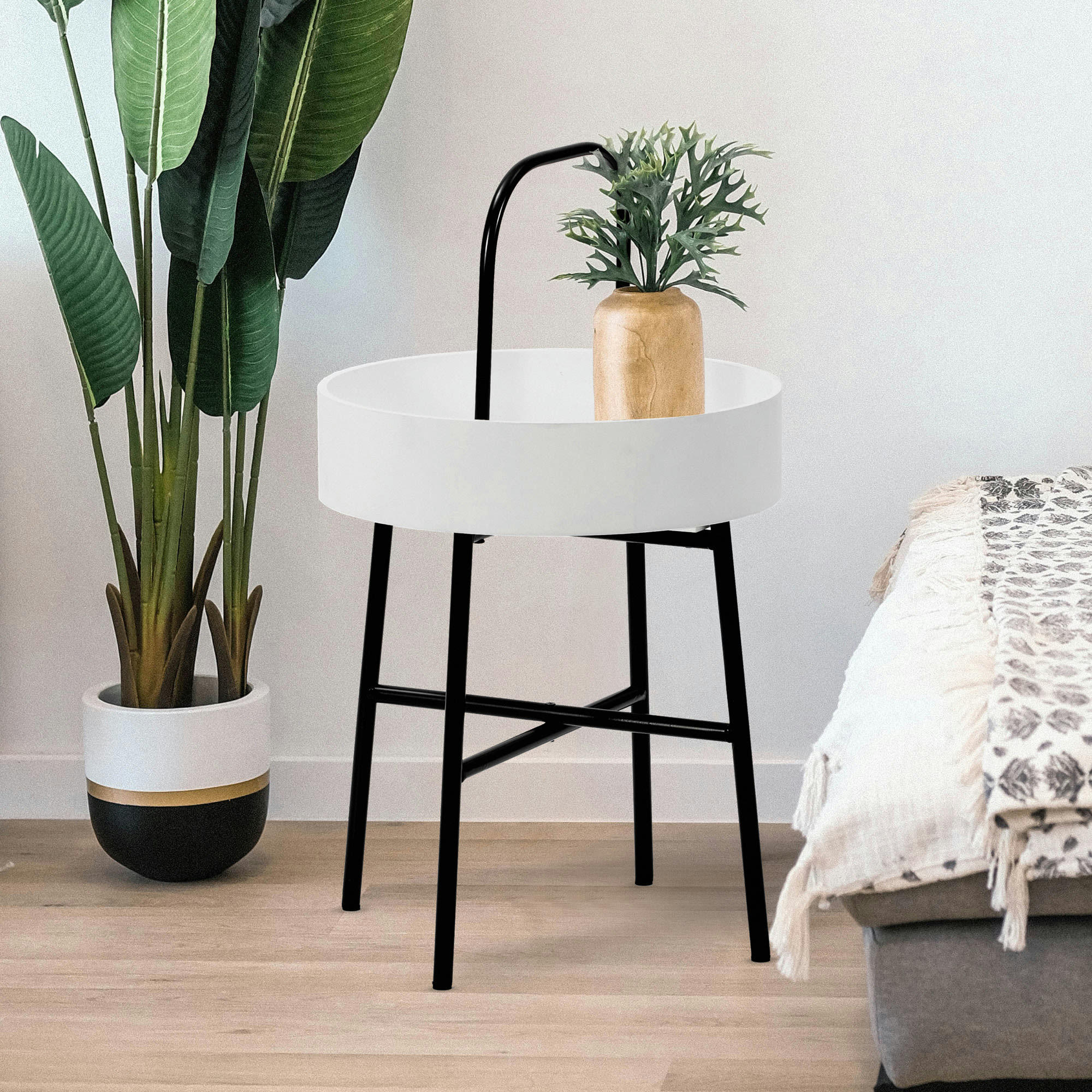 JAIPUR - Bout de canapé avec plateau en mdf blanc, structure métallique