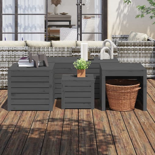 NNEVL 4 Piece Garden Box Set Grey Solid Wood Pine