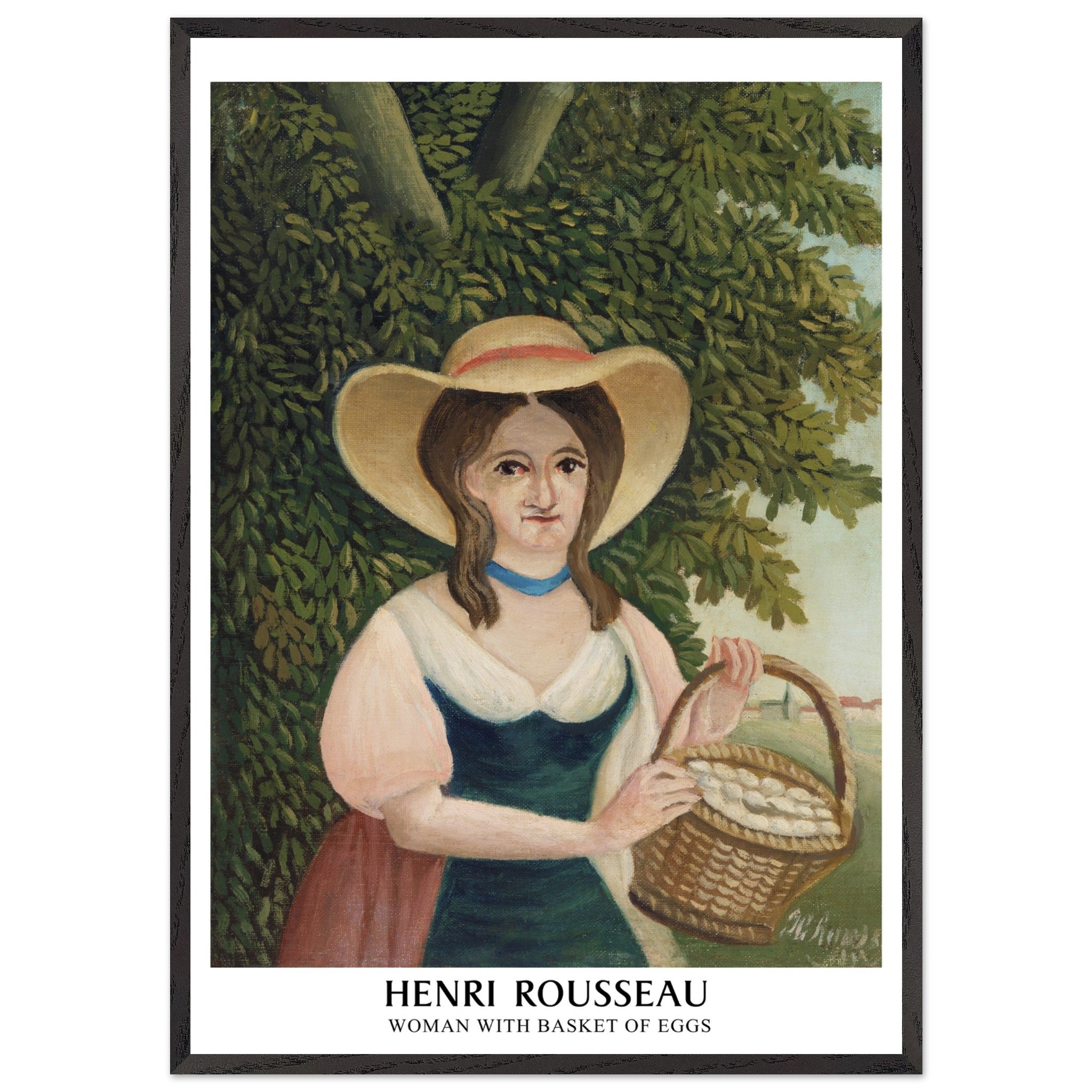 Artfulprints Poster met Lijst Henri Rousseau - Woman with basket of eggs  - 70x100 cm - Donkergroen
