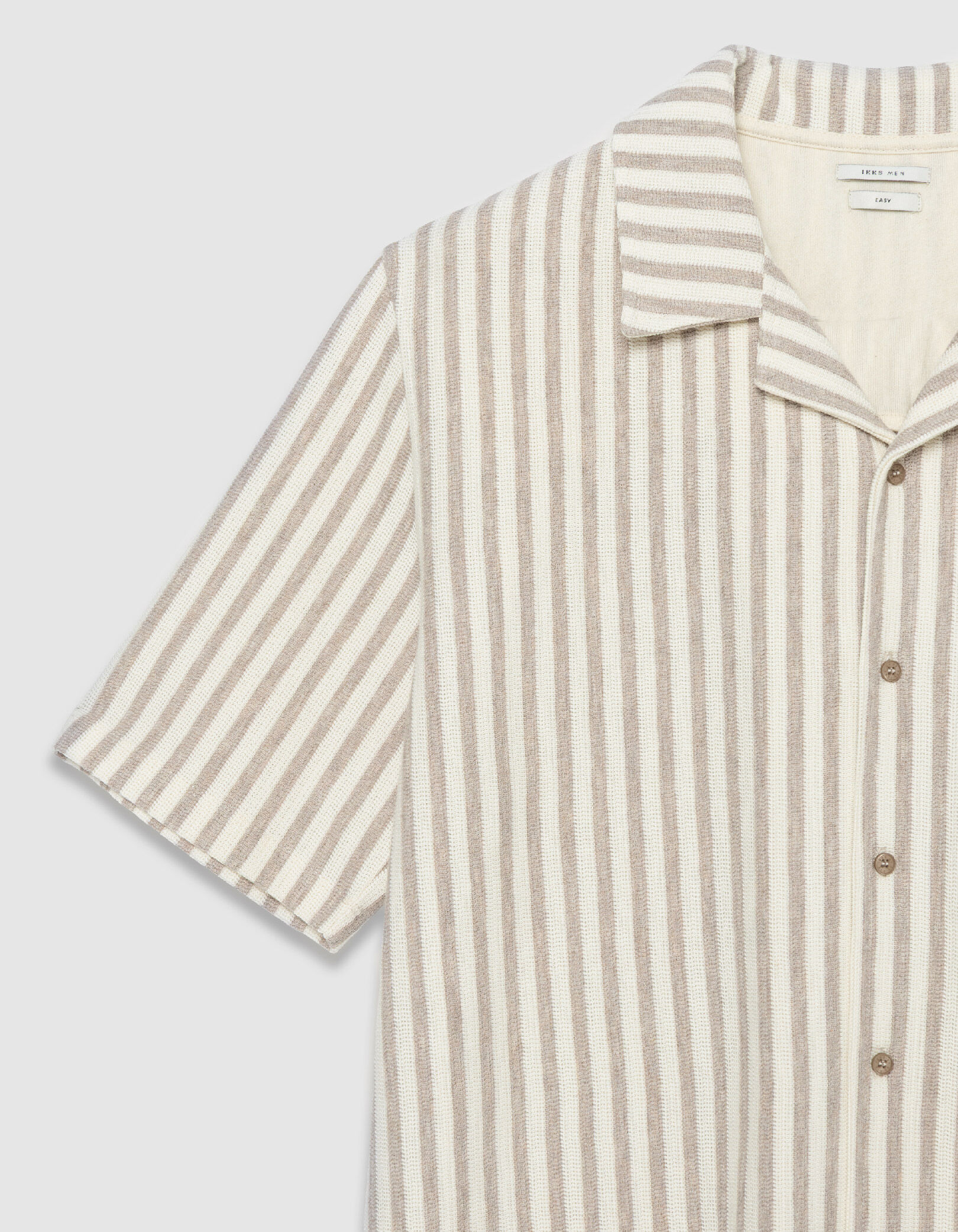 Chemise manches courtes beige maille rayures Homme
