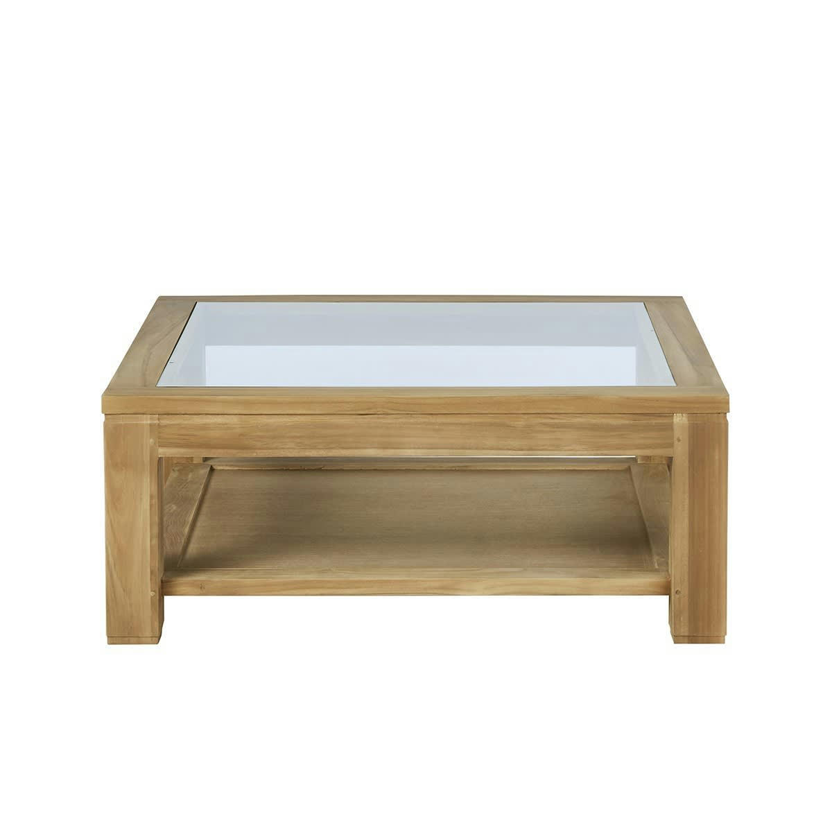BOSTON - Table basse en teck massif vitrée